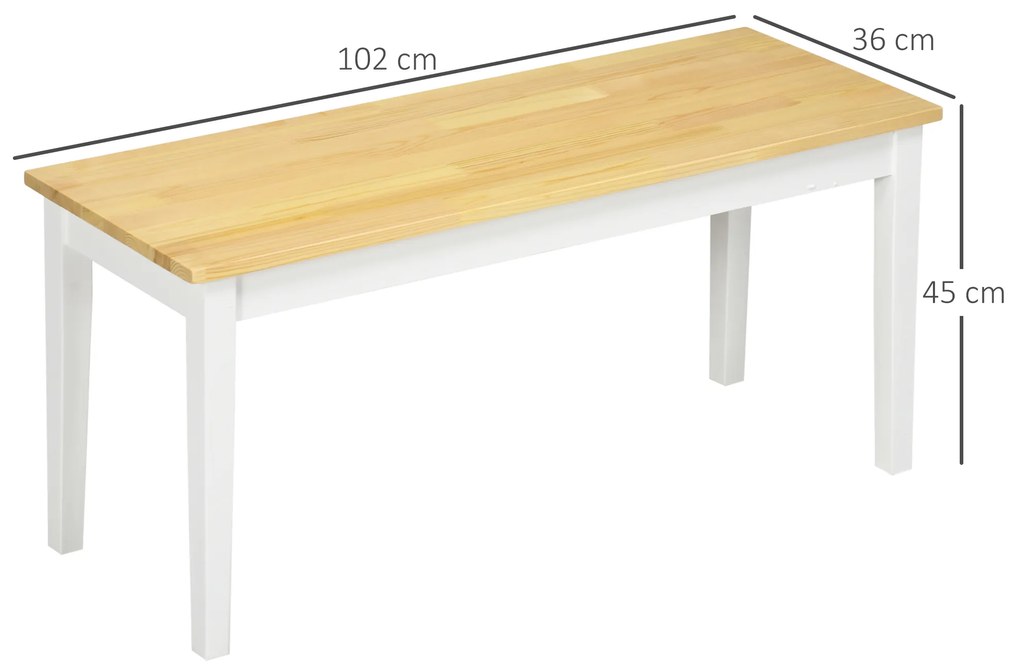HOMCOM Banc din lemn pentru 2 persoane bicolore cu șezut natural și picioare albe 102 x 36 x 45 cm | Aosom Romania