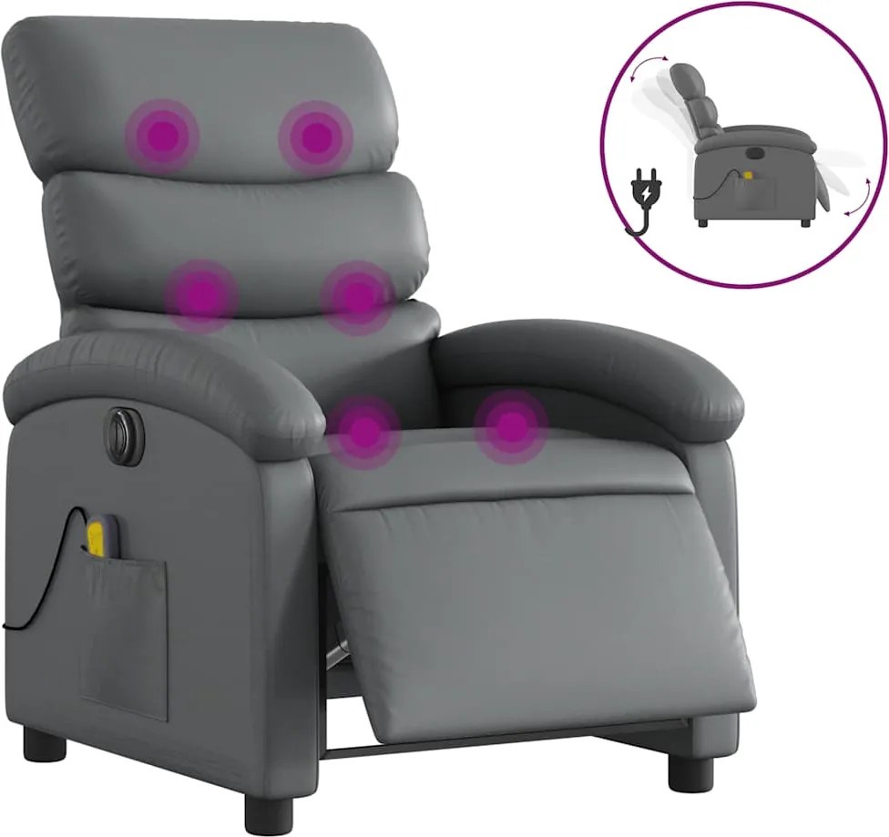 vidaXL Fotoliu de masaj electric rabatabil, gri, piele ecologică