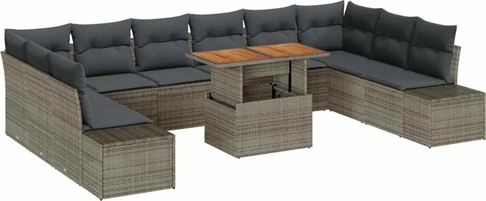 vidaXL Set de canapele pentru grădină cu pernă 11 pcs Gri și Brown