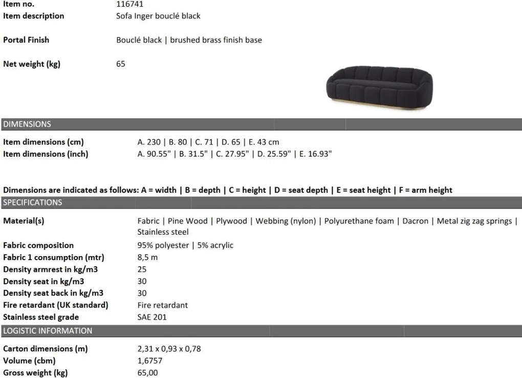 Canapea fixa design elegant LUX Inger, Boucle black