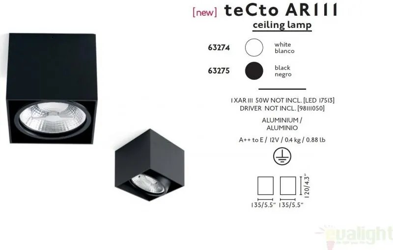 Plafonier cu 1 spot negru directionabil cu design modern, TECTO-1 63275