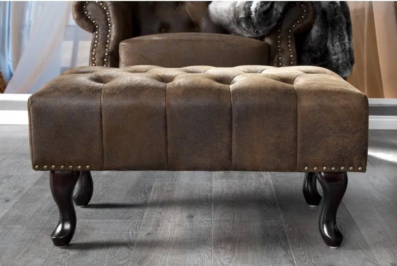 Taburete clasic stil englezesc Chesterfield maro antic