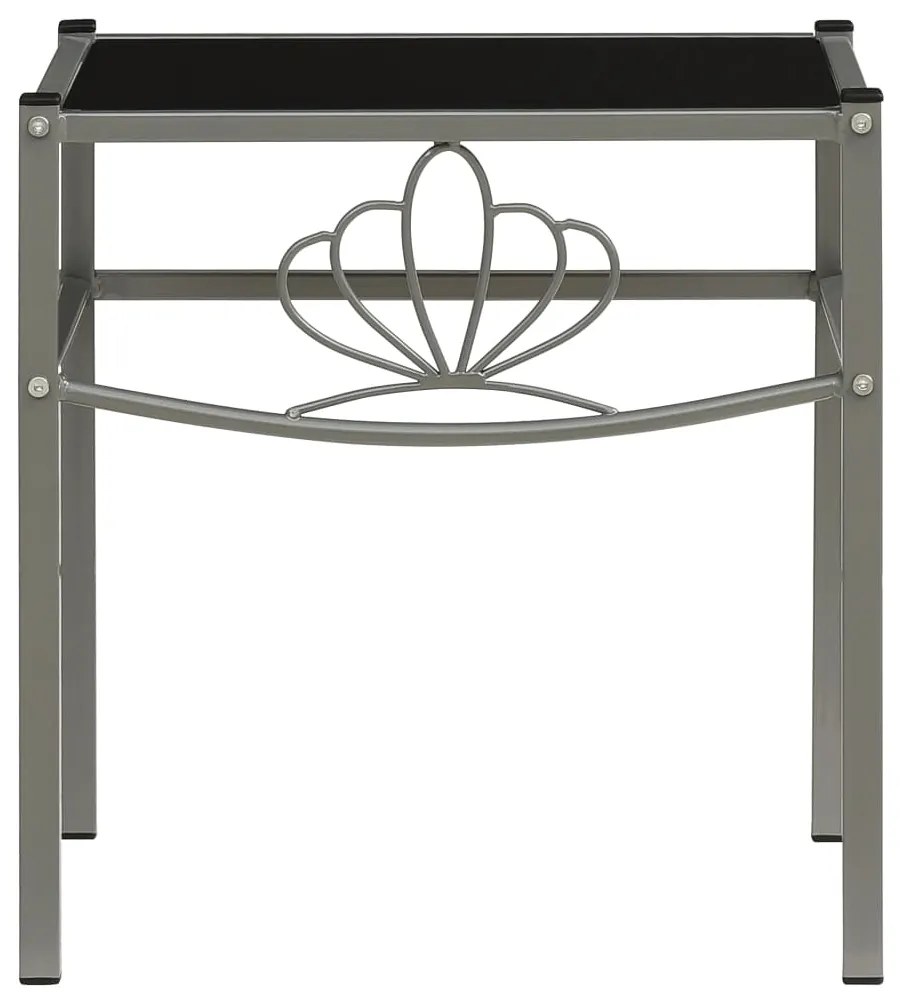 325105 vidaXL Noptieră, gri și negru, 42,5x33x44,5 cm, metal și sticlă