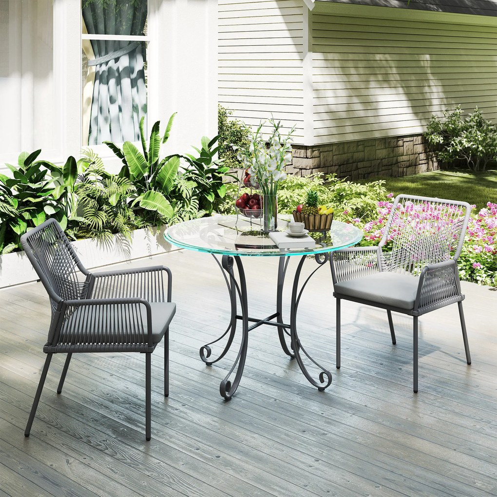 Outsunny Set de 2 scaune de grădină, scaune pentru terasă, perne lavabile, spătar, brațe, oțel, ratan, gri închis | Aosom Romania