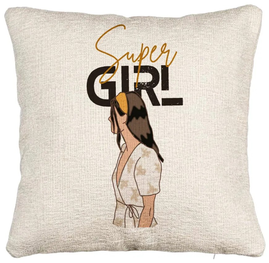 Perna Decorativa Canapea, Model Super Girl, 40x40 cm, Cu fermoar