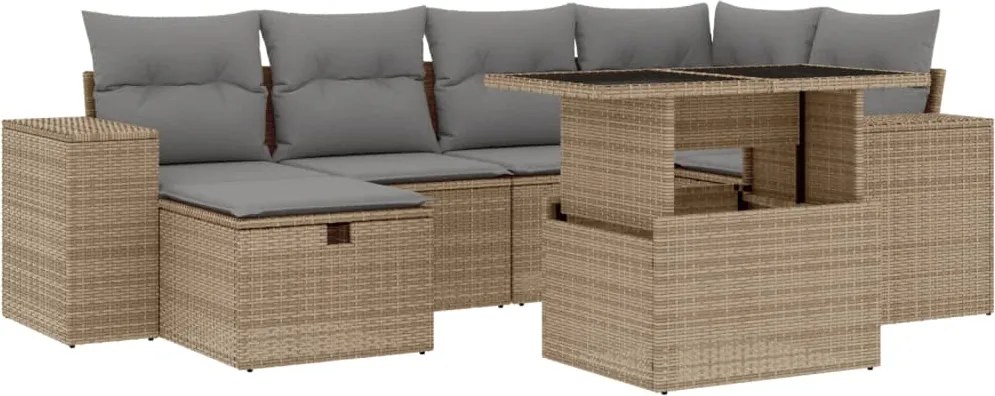 vidaXL Set canapele de grădină, 7 piese, cu perne, bej, poliratan