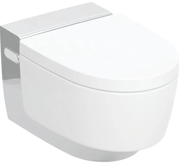 Set vas wc cu functie de bideu rimless suspendat cu capac soft close, ornament crom, Geberit AquaClean Mera Comfort