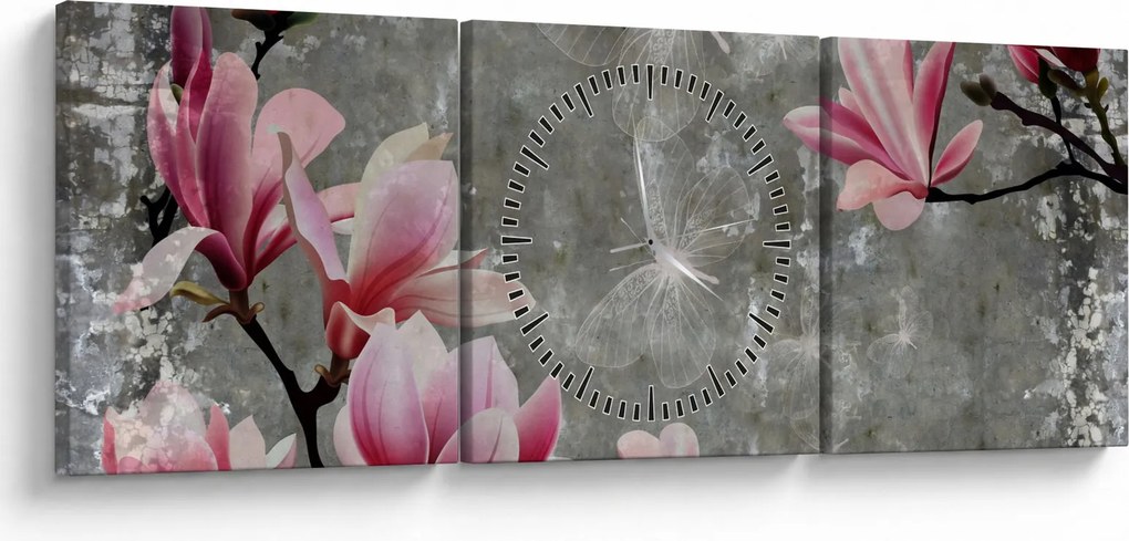 Tablou cu flori (cu ceas) (90x30 cm)