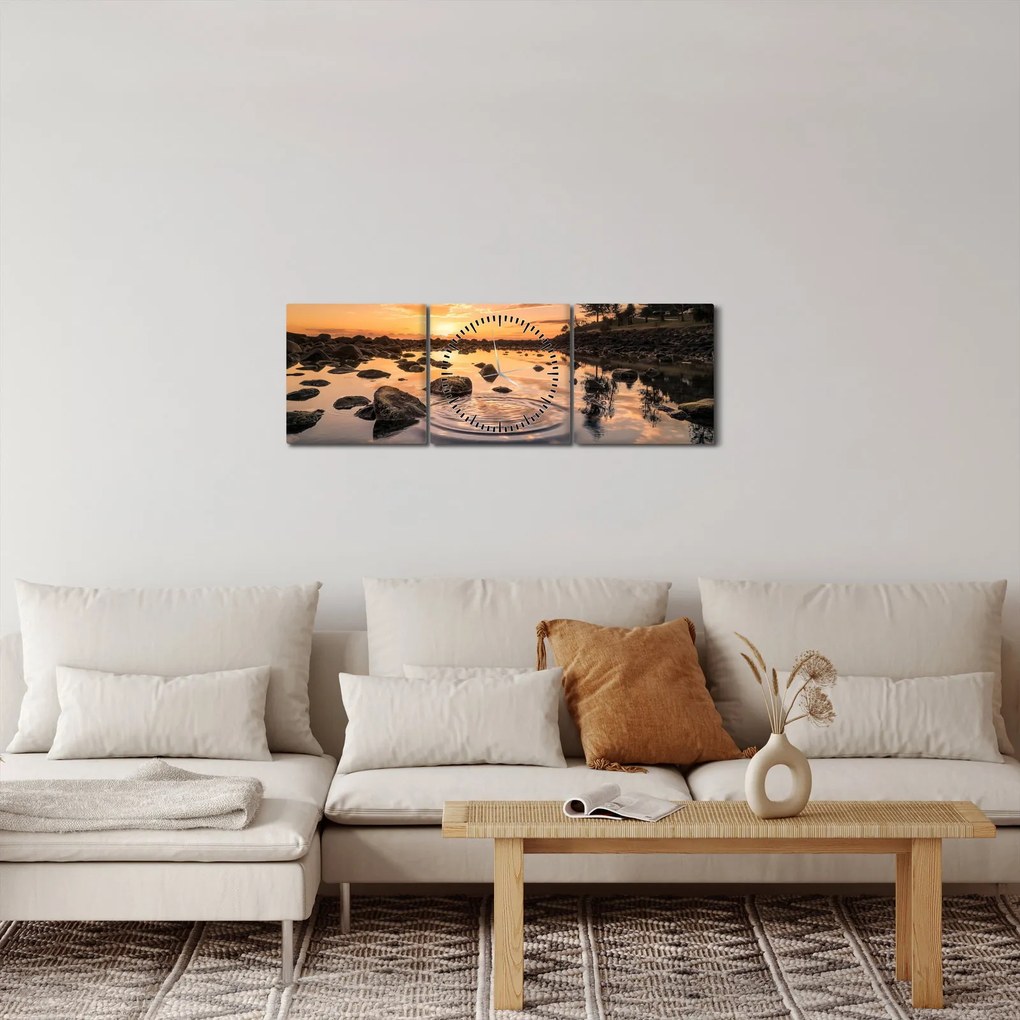 Tablou - Suprafața apei la apus de soare (cu ceas) (90x30 cm)