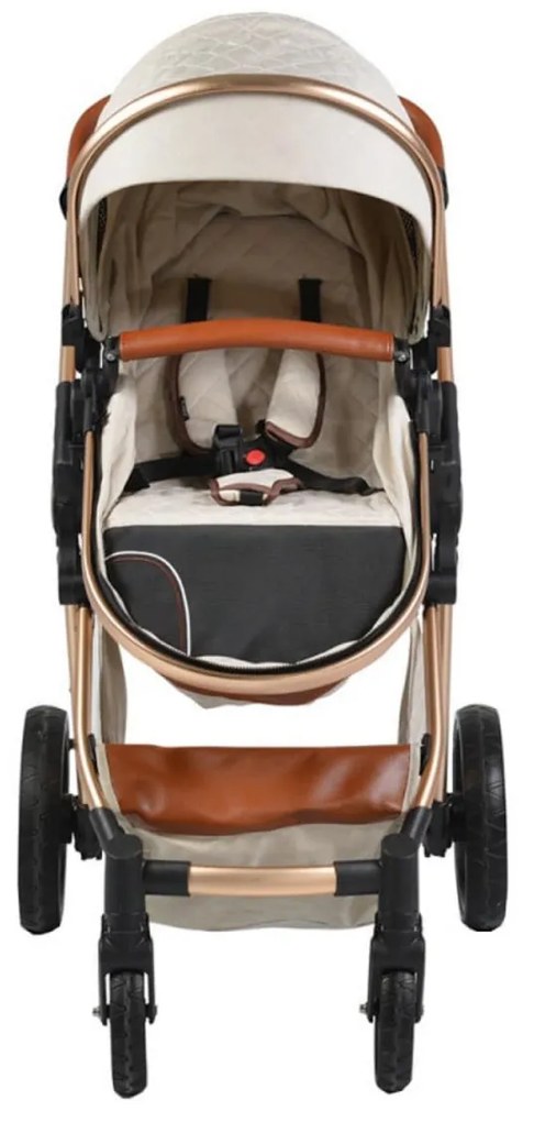 Carucior nou nascuti 2 in 1 NOVOKIDS™ Alma Gold PRO , Cu geanta bebe, Cadru Aluminiu , Amortizoare, Roti din cauciuc plin AVE, Landou, Modul sport,