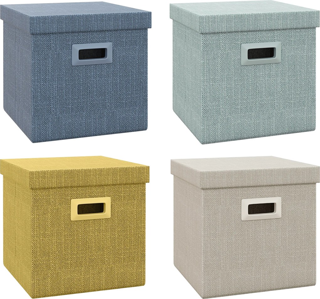 HOMCOM Set de 4 Cutii pentru Dulap din Țesătură cu Capac, Organizator Pliabil pentru Dulap, 30x30x29 cm, Multicolor | Aosom Romania