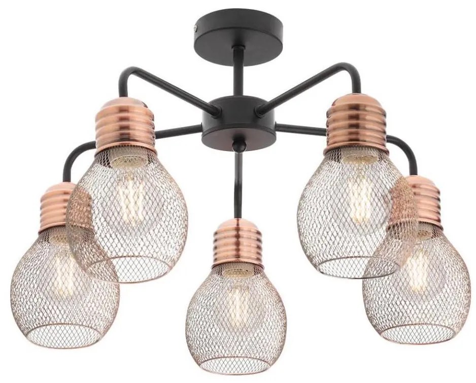 Redo 01-1577 - Candelabru cu tijă EDISON 5xE27/42W/230V, Ø 53 cm, negru/cupru