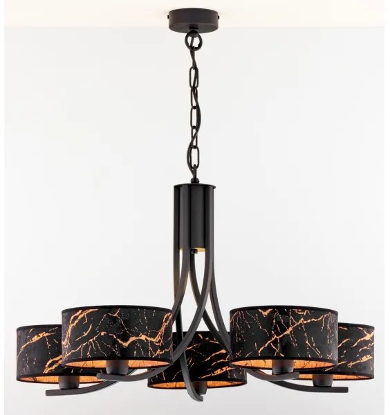 Jupiter 2107 - Candelabru cu lanț ARTHUR 5xE27/15W/230V negru/oranj/decor marmorat