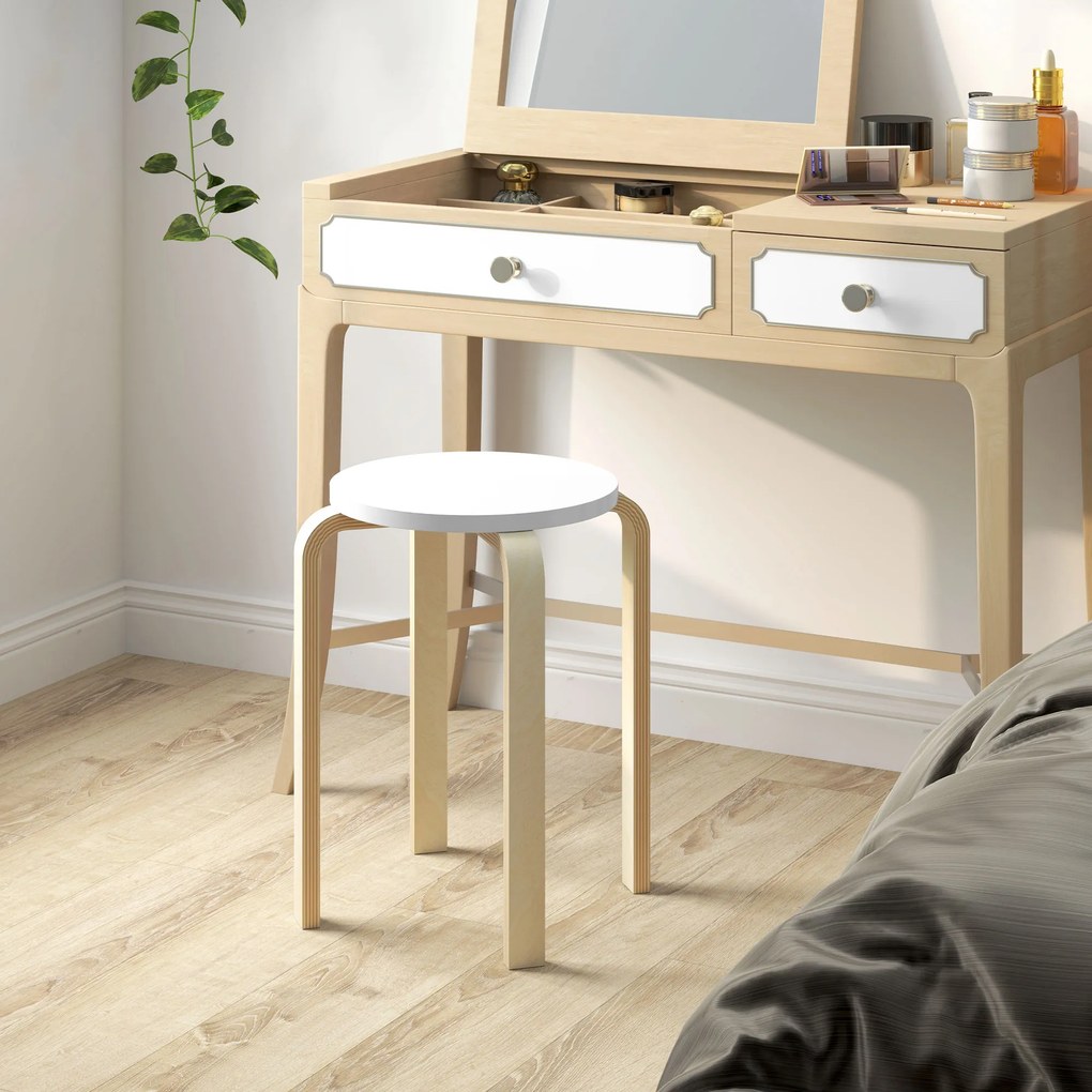 HOMCOM Set de Scaune Stivuibile pentru 4 Persoane, Scaune Moderne de Stivuire, Scaune Rotunde fără Spate, 40x40x45 cm, Lemn Natural | Aosom Romania