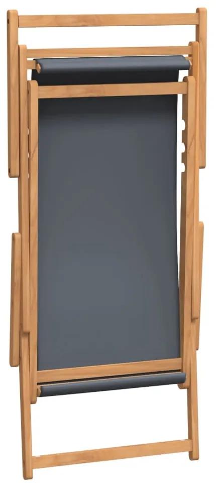 Scaun de plaja pliabil, gri, lemn masiv de tec 1, Gri, 60 x 126 x 87.5 cm