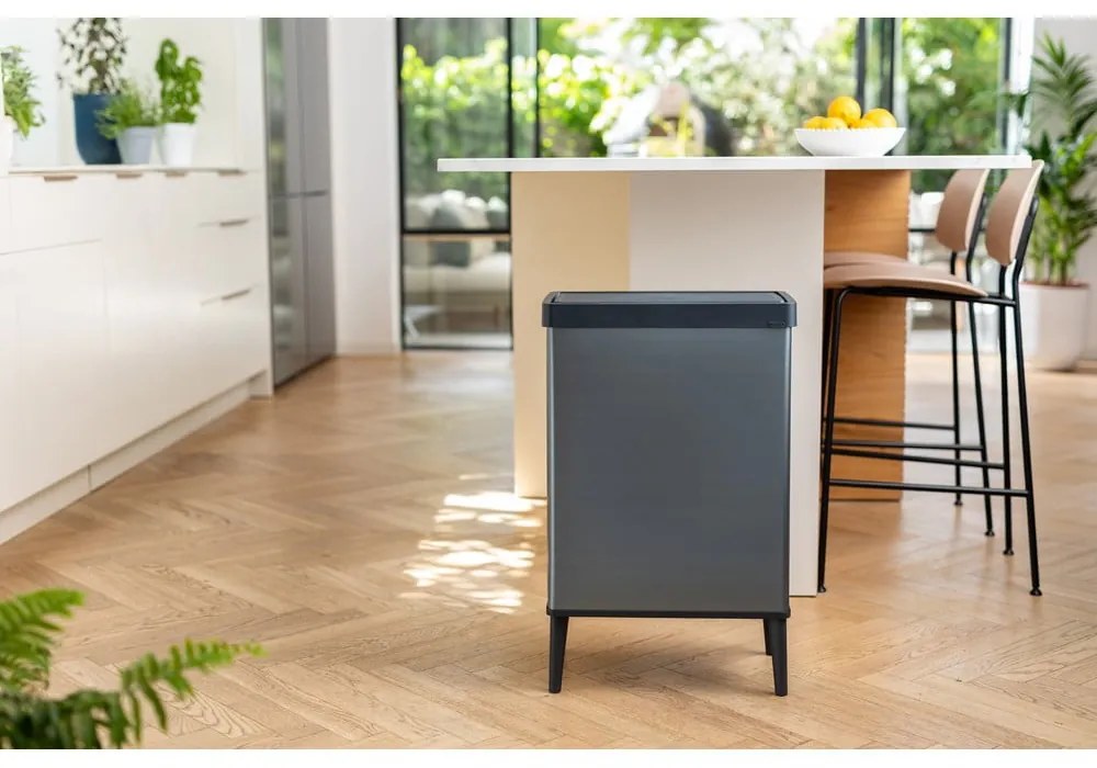 Coș de gunoi gri cu senzori de atingere din plastic reciclat 54 l Verto High – Curver