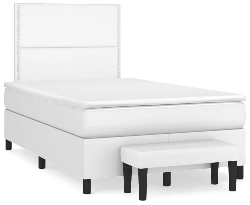 3137594 vidaXL Pat box spring cu saltea, alb, 120x200 cm, piele ecologică