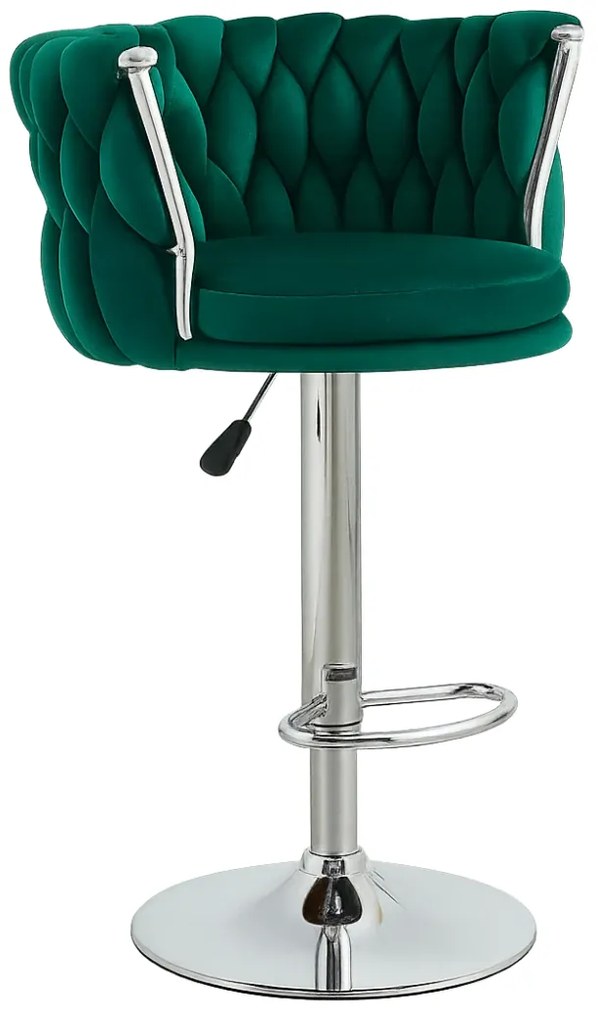 Scaun bar, cadru metalic crom, catifea, Verde
