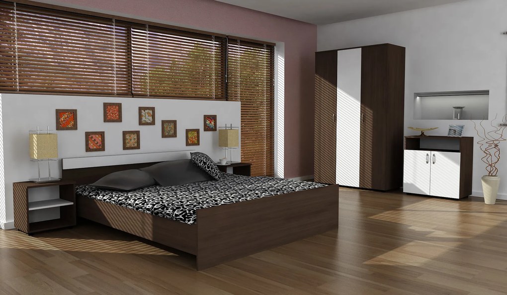 Set dormitor Didi 2 cu saltea 160 cm wenge si alb