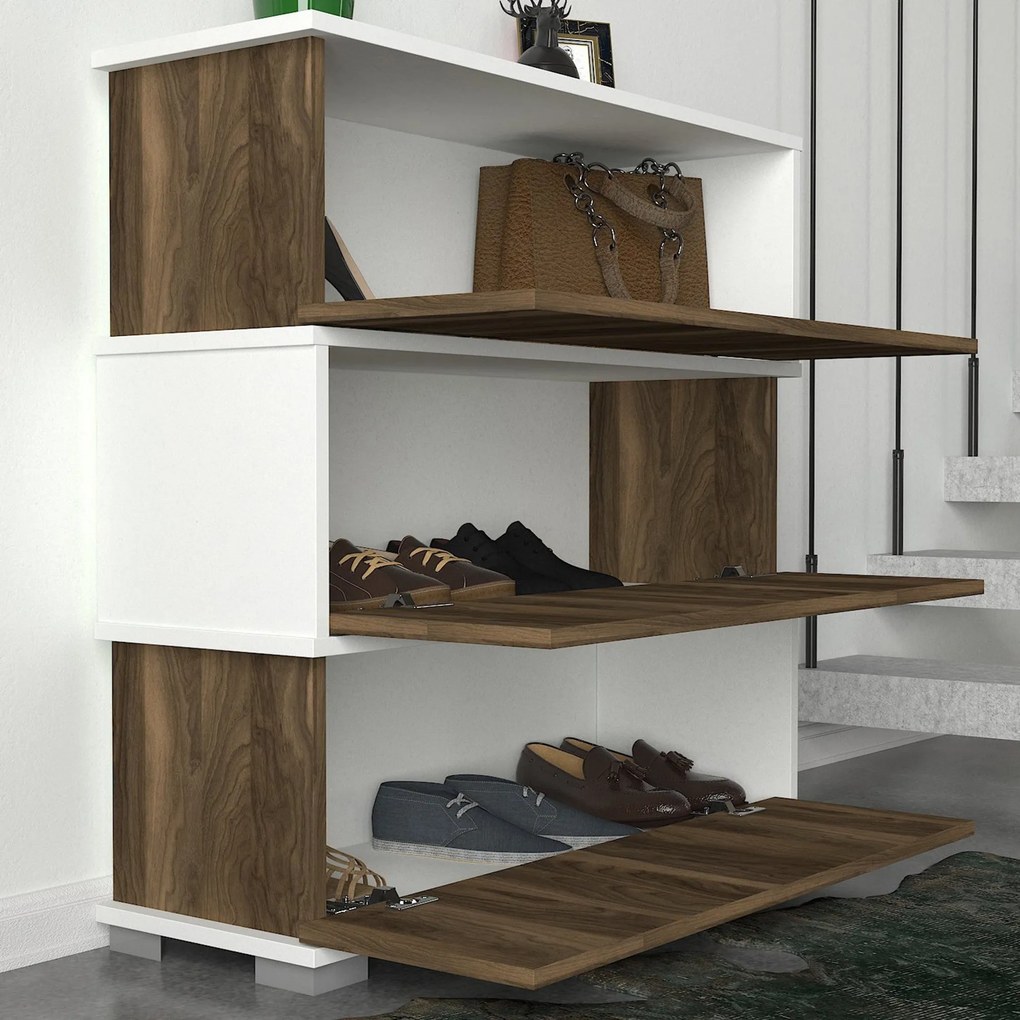 Comodă pentru pantofi Napolyon - White, Walnut