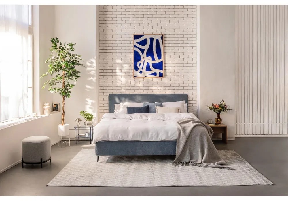 Pat dublu tapițat albastru cu saltea și grilă 180x200 cm Noira Slim - Bonami Selection
