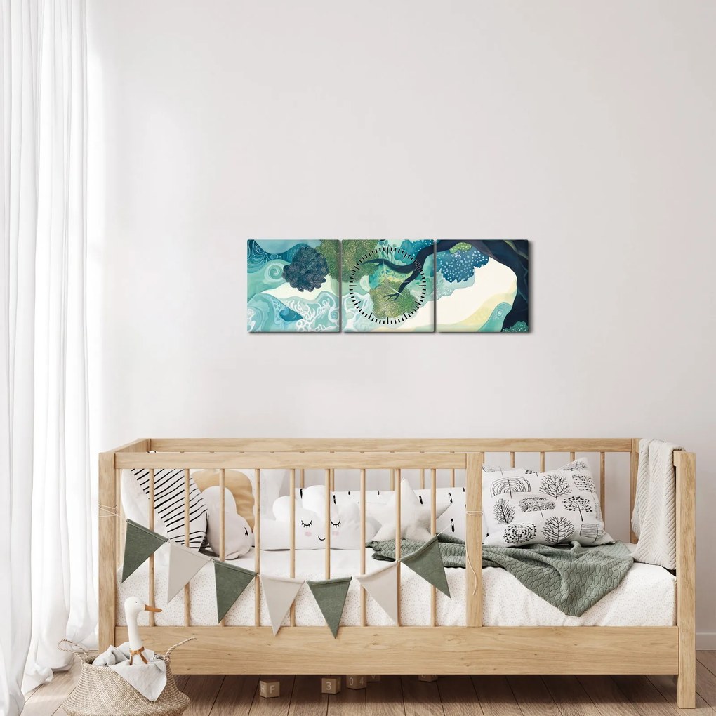 Tablou – Coroană verde a arborelui vieții (cu ceas) (90x30 cm)