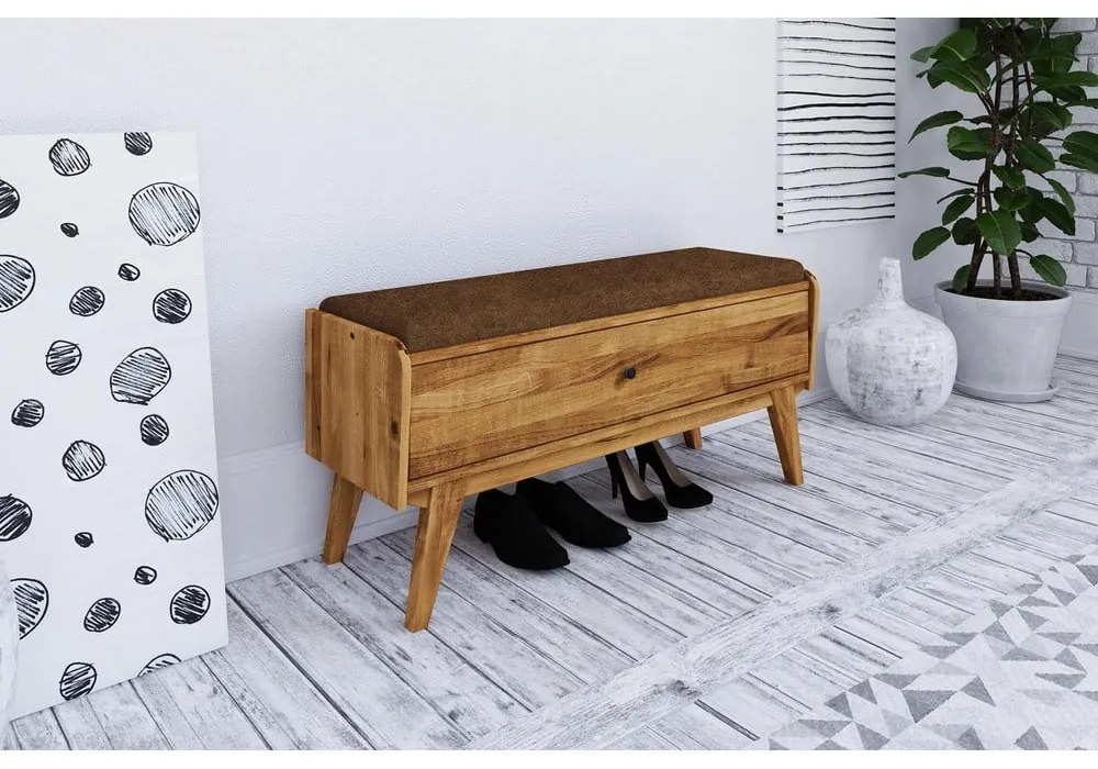 Bancă cu spațiu de depozitare din lemn de stejar cu șezut portocaliu Retro - The Beds