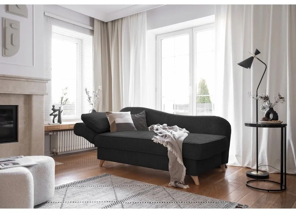 Șezlong gri antracit cu tapițerie din catifea reiată (cu colț pe partea stângă) Chic Charlotte – Miuform