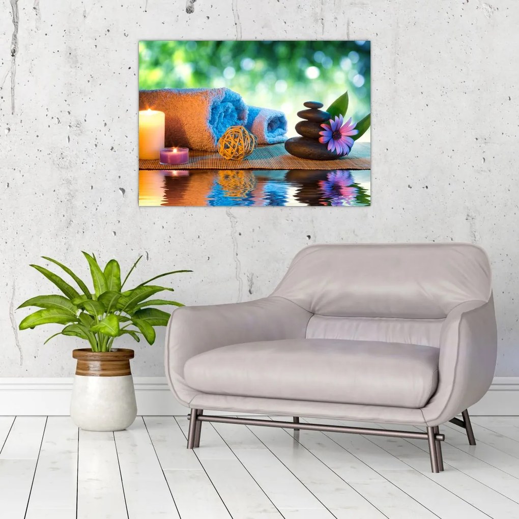Tablou pe sticlă - Relaxare masaj pictura (70x50 cm)