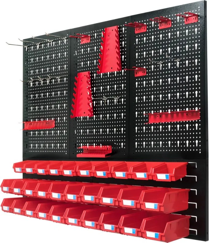 Panou metalic de perete pentru scule 120x90cm + 30 cutii