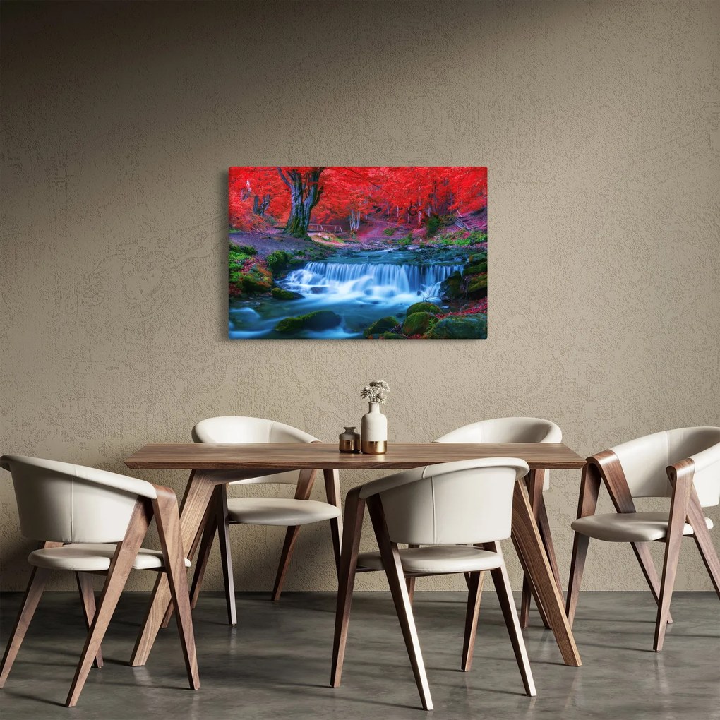 Tablou - Cascada în pădurea roșie (90x60 cm)