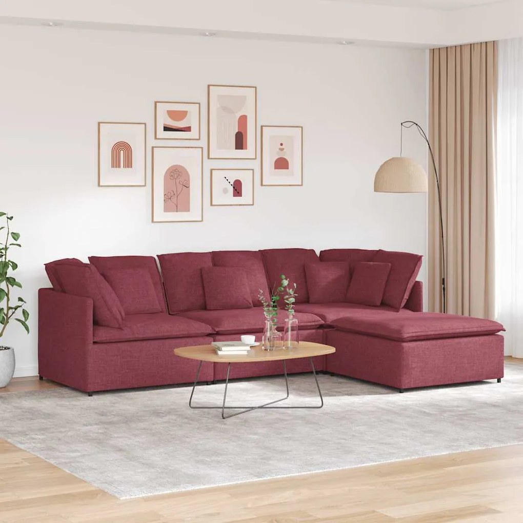 vidaXL Canapea modulară cu taburet și perne, material textil, roșu vin