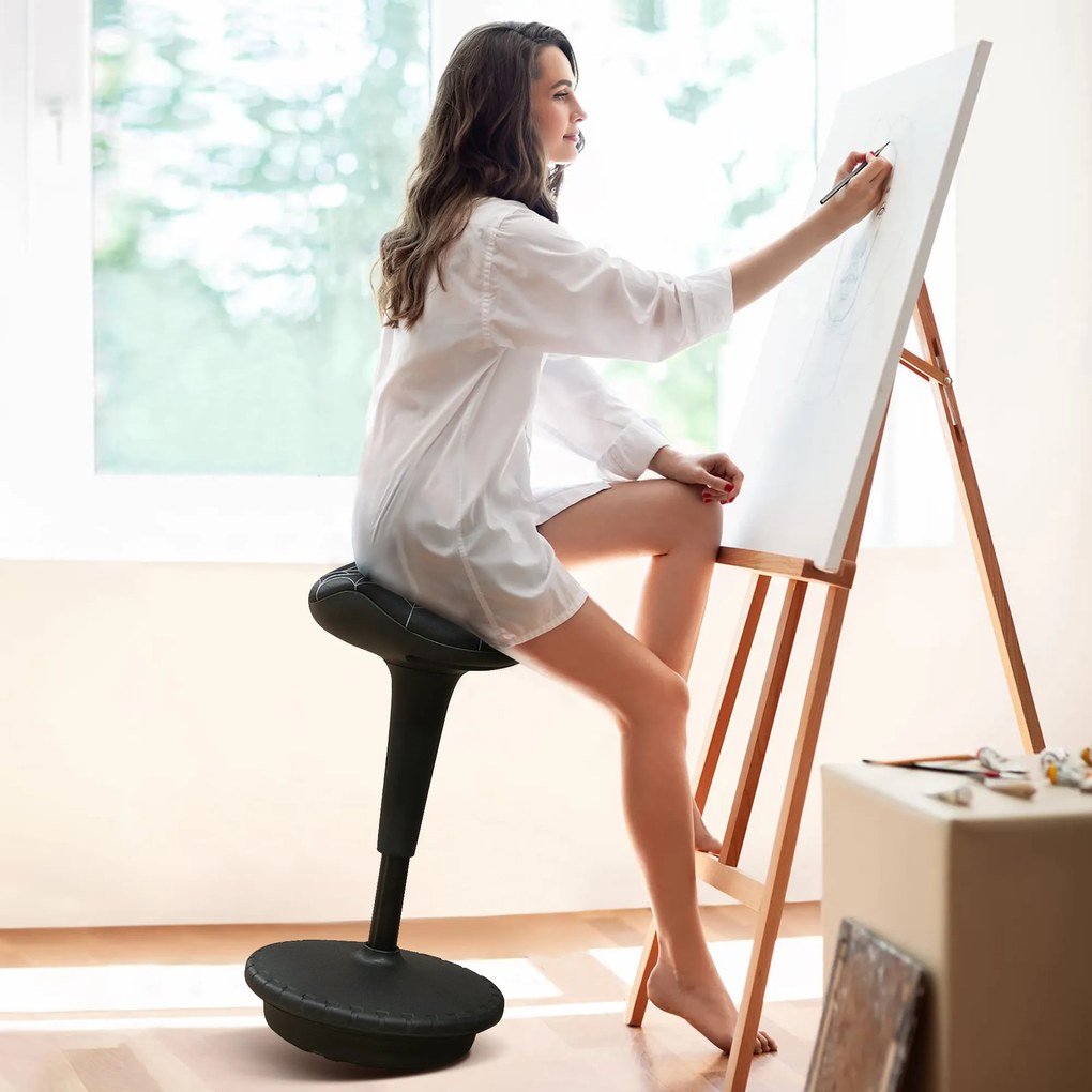 Vinsetto Taburet de birou cu funcție de rotație, taburet ergonomic, reglabil pe înălțime 65,5-83,5 cm, înclinat 120°, Negru | Aosom Romania