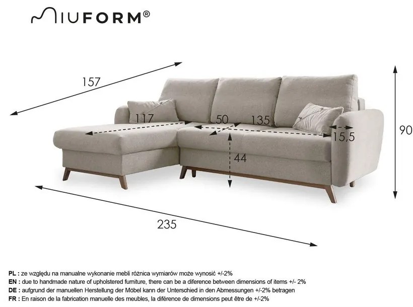 Colțar extensibil cu șezlong pe partea stângă Miuform Scandic Lagom, gri închis
