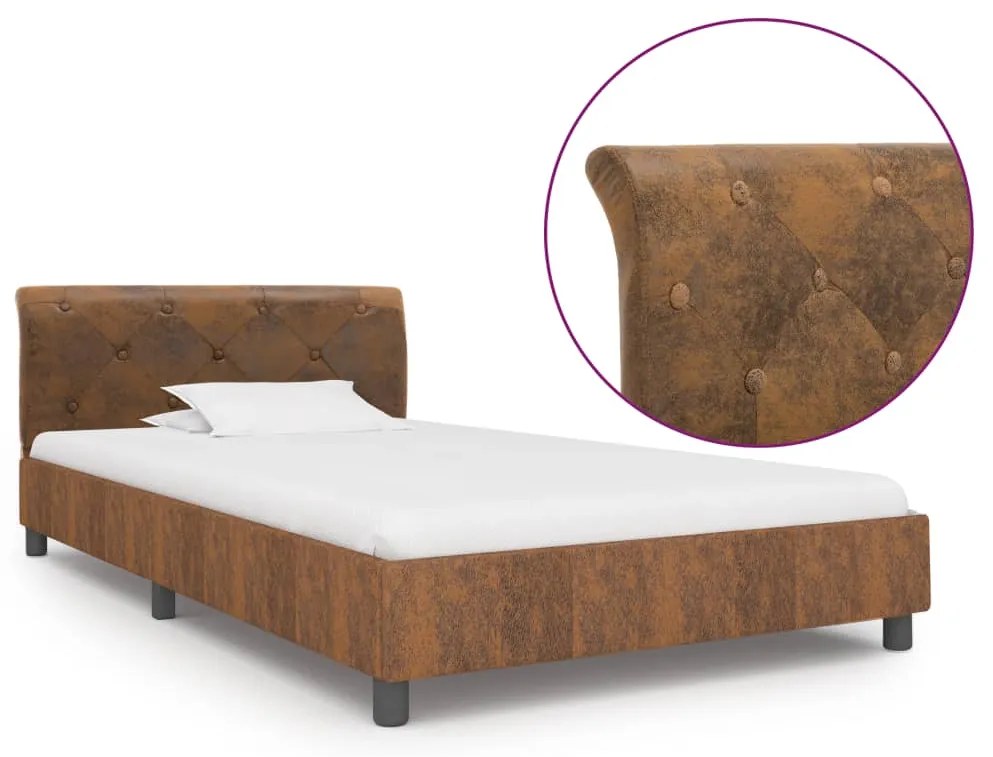 vidaXL Cadru de pat, maro, 100 x 200 cm, piele întoarsă ecologică