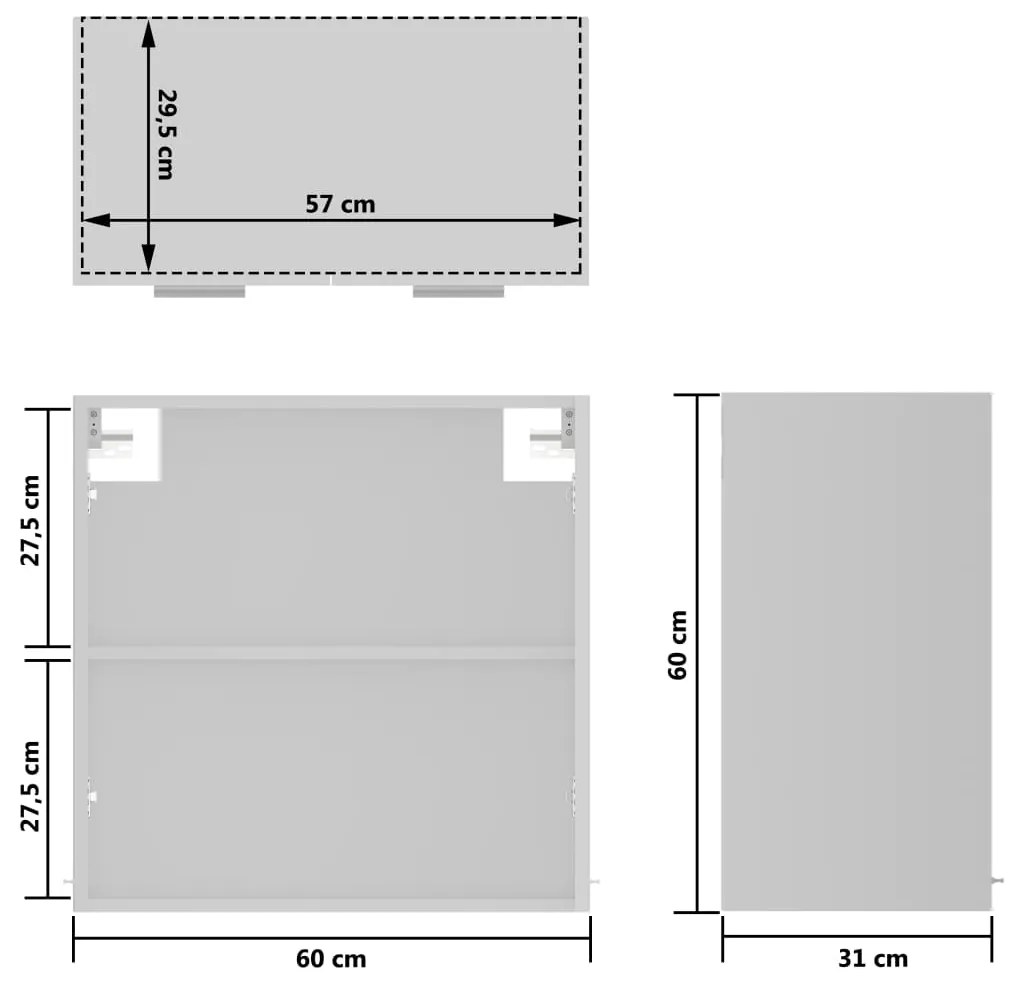 Dulap de sticla suspendat, alb, 60 x 31 x 60 cm, PAL Alb, Dulap suspendat din sticla 60 cm, 1