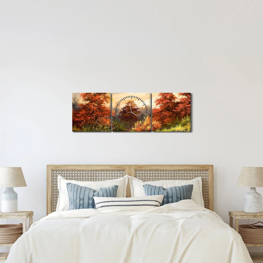 Tablou - Râu în peisaj de toamnă (cu ceas) (90x30 cm)