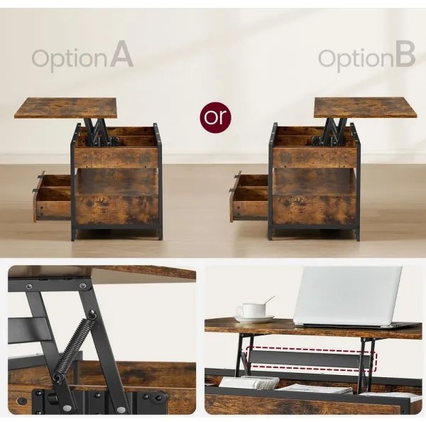 Masă de cafea NYRO cu blat rabatabil, maro/negru