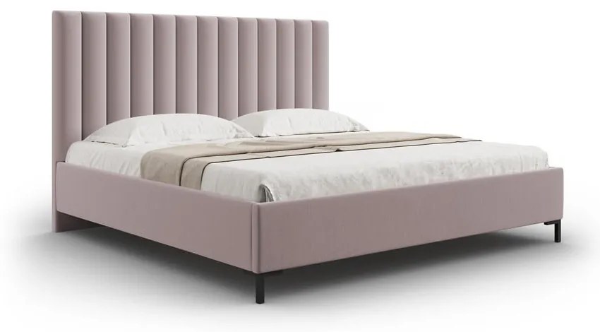 Pat matrimonial roz deschis tapițat cu spațiu de depozitare și somieră 160x200 cm Casey – Mazzini Beds