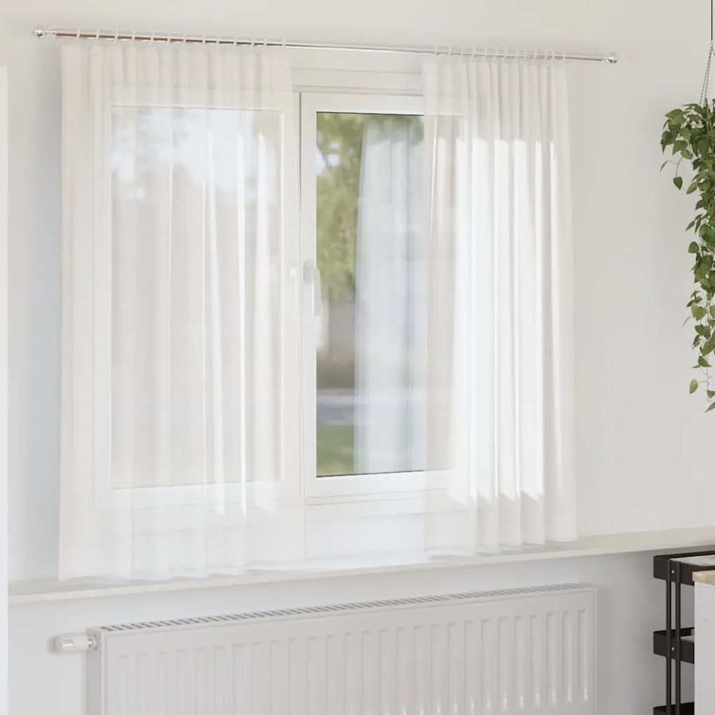 vidaXL Perdele Voile cu buzunare pentru bare 2 buc Alb