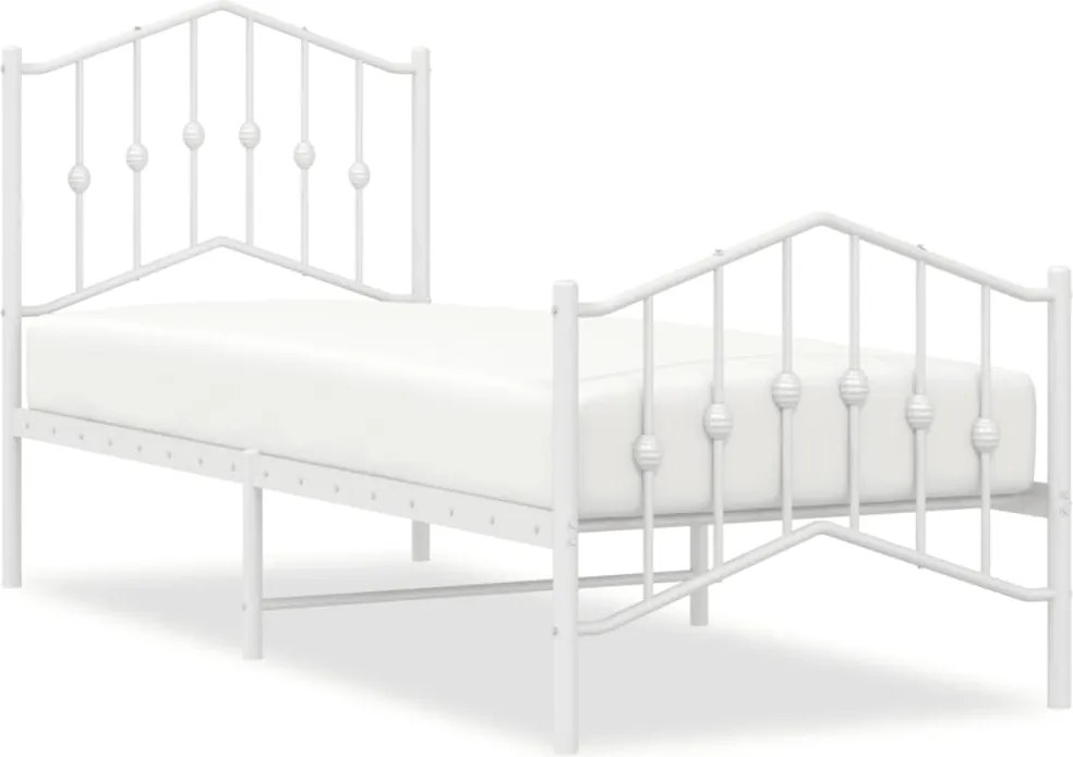 vidaXL Cadru de pat metalic cu tăblie de cap/picioare alb, 75x190 cm