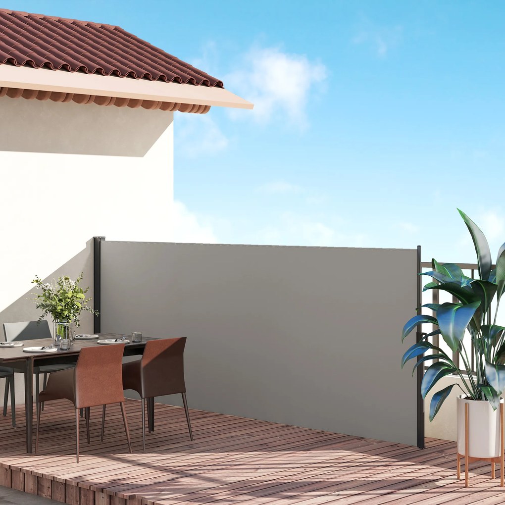 Outsunny Paravan Lateral Retractabil cu Mâner, UV30+, 400x160 cm, Gri Deschis | Aosom Romania
