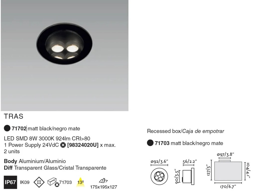 Spot LED incastrabil de exterior orientabil TRAS 8W