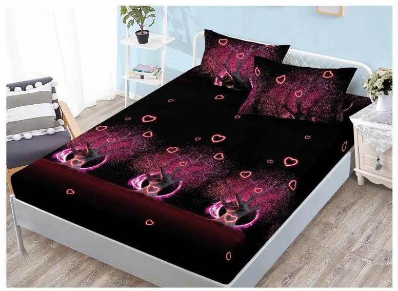Husă de pat din FINET cu elastic si 2 fete de pernă, Purple Tree 160x200