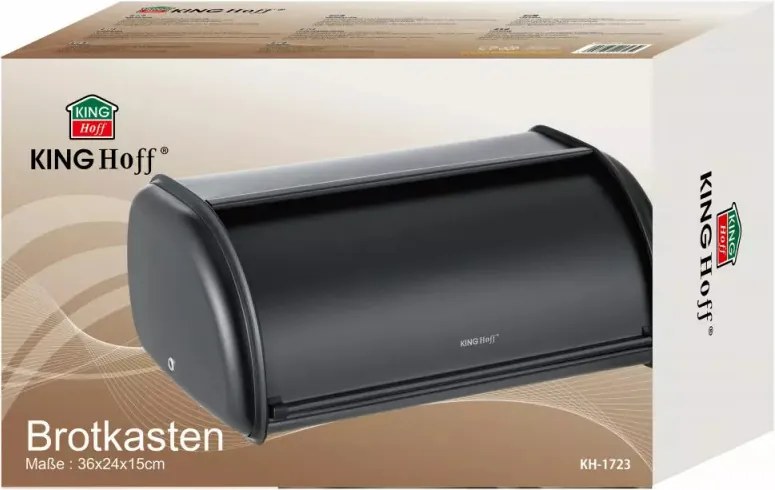 La mâna a doua: Cutie pentru paine Kinghoff KH 1723, 36 cm, Stabila si durabila, Inox, Negru