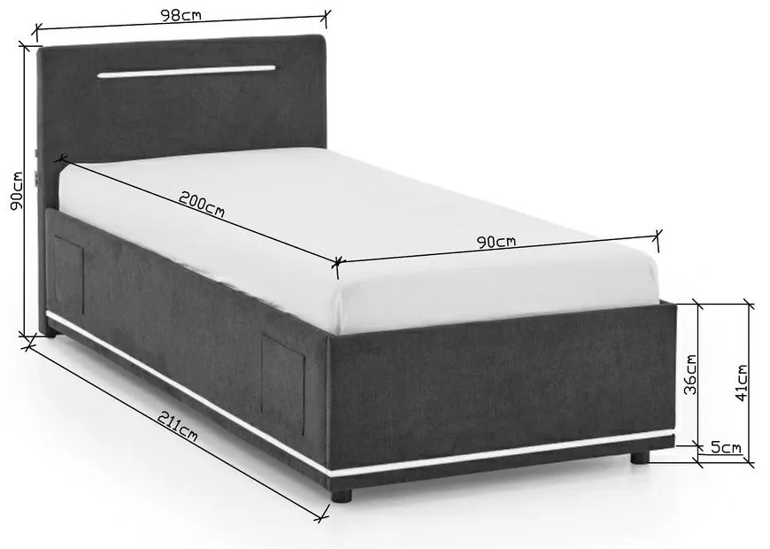 Pat pentru copii gri închis tapițat fără somieră 90x200 cm Circle – Meise Möbel