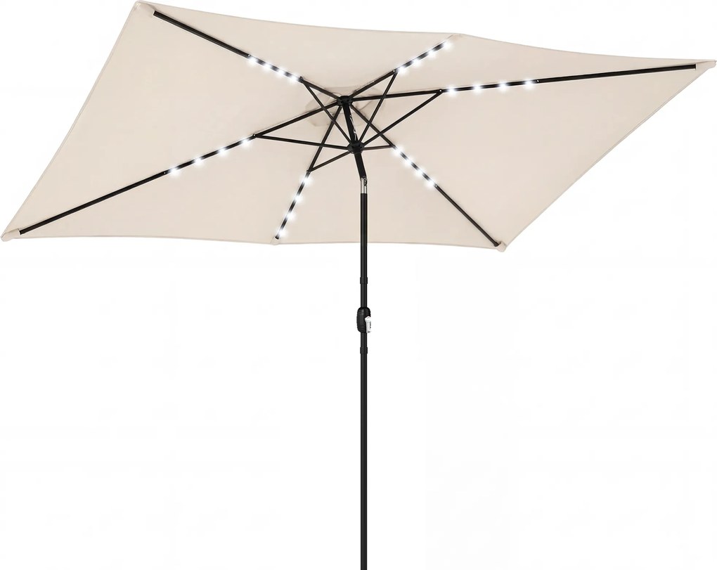 Outsunny Umbrelă de grădină cu 24 LED-uri solare Prelată înclinabilă Tija metalică 2,9x2,5 m crem | Aosom Romania