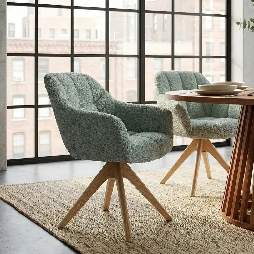Scaun pivotant PAPILLON tesatura boucle verde salvie/ stejar