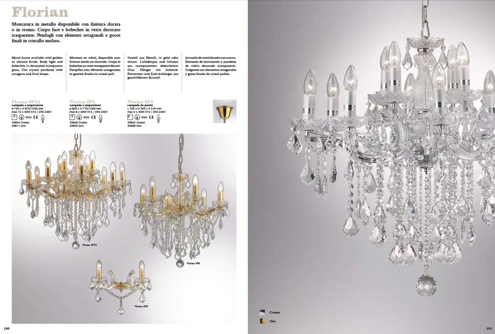 Candelabru 6 brate cristal Venezian FLORIAN SP6 CROMO 035628