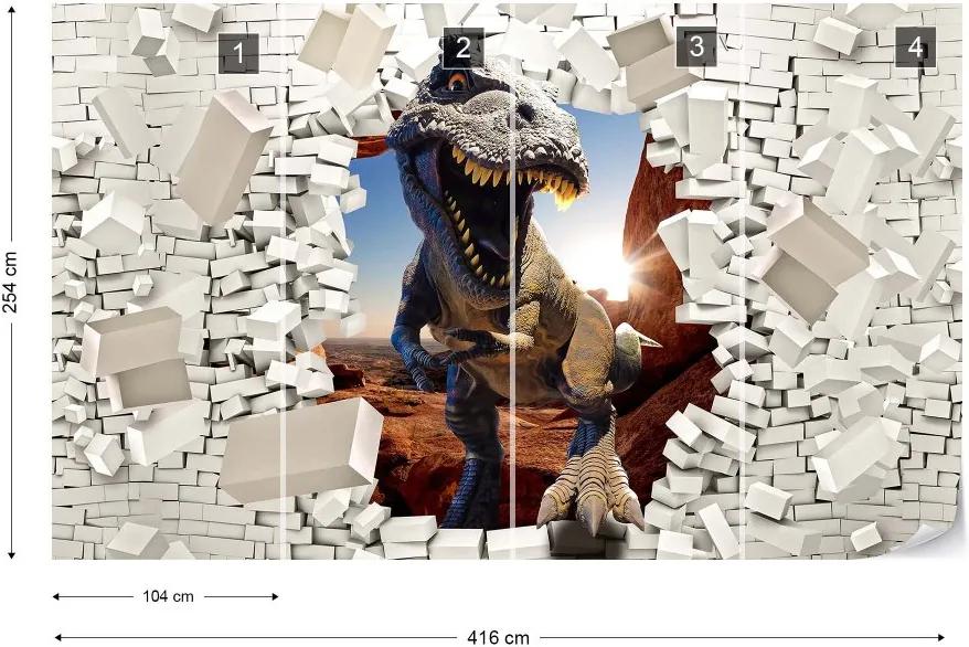 Fototapet GLIX - 3D Dinosaur Brick Wall 2 + adeziv GRATUIT Tapet nețesute - 416x254 cm
